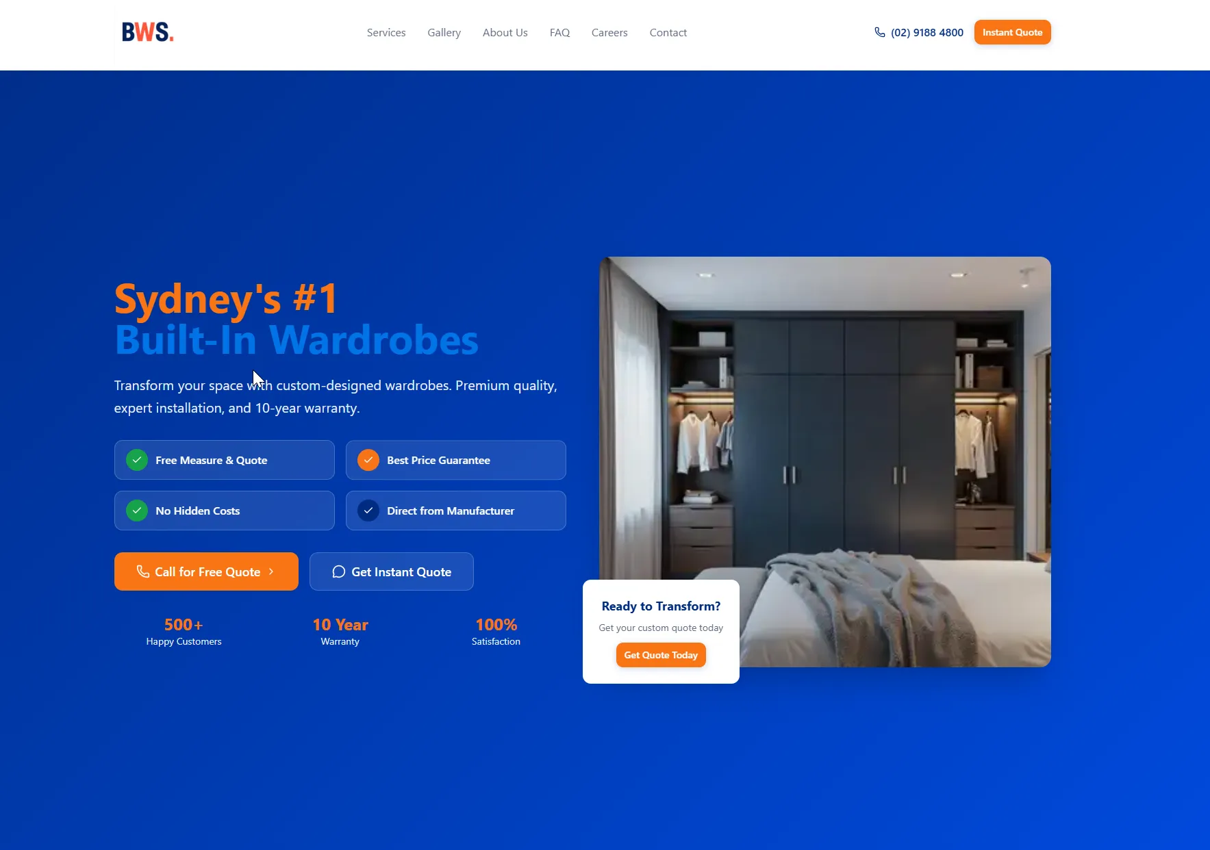 Homepage we designed for a custom joinery business with a gallery-first layout of finished projects.