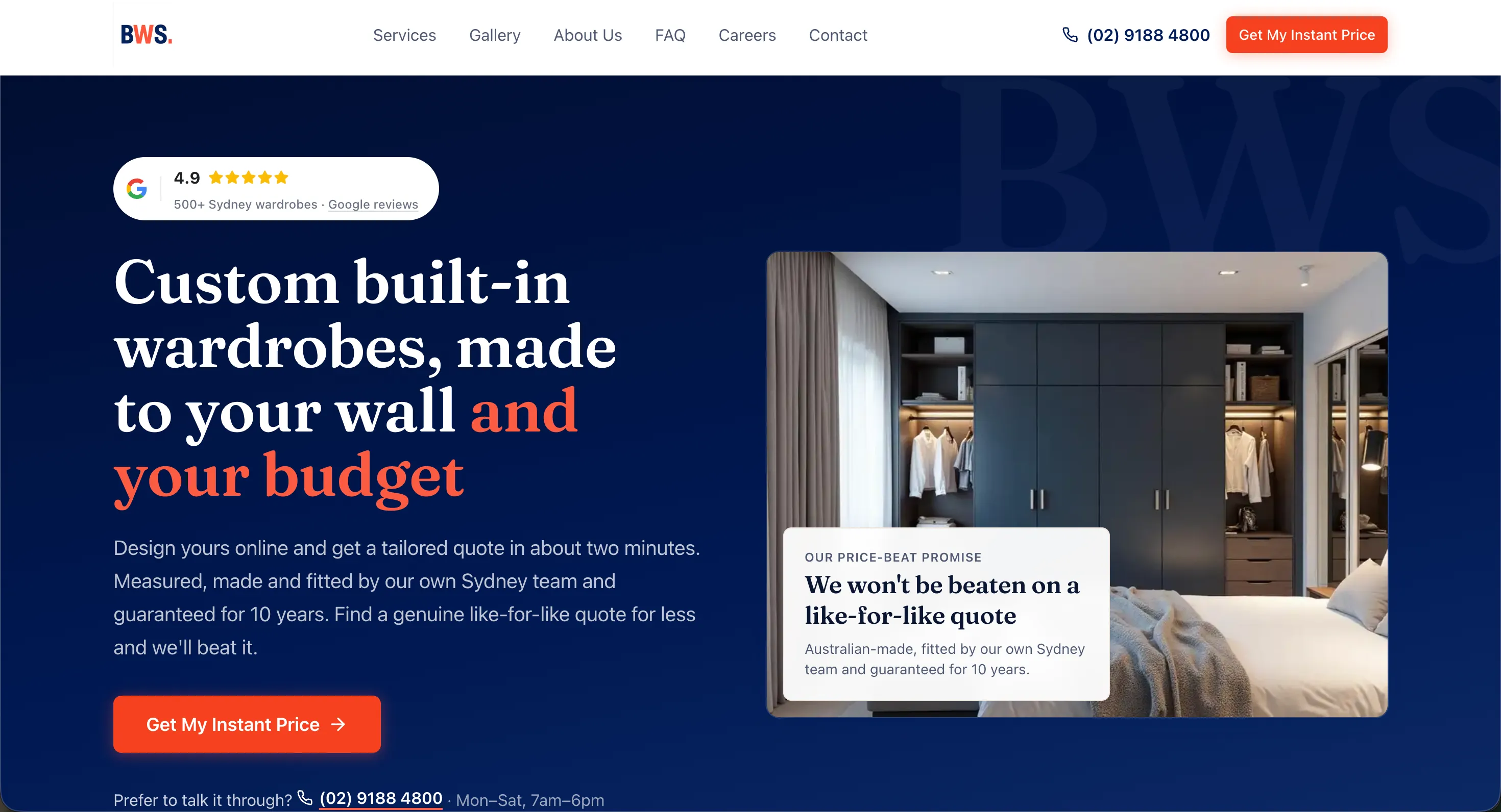 Homepage we designed for a custom cabinet maker, with a portfolio-led layout showcasing finished joinery.